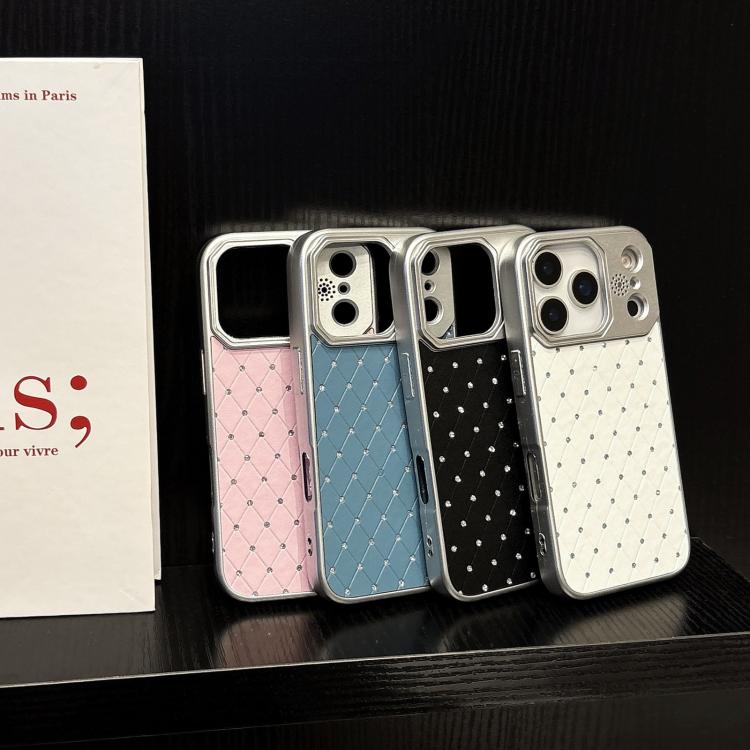 Custodia per telefono in ecopelle con texture a griglia PC galvanizzata, For iPhone 16, For iPhone 15 Pro Max, For iPhone 15 Pro, For iPhone 15 Plus / 14 Plus, For iPhone 15, For iPhone 14 / 13