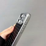 Custodia per telefono in ecopelle con texture a griglia PC galvanizzata, For iPhone 14 Pro, For iPhone 14 Pro Max
