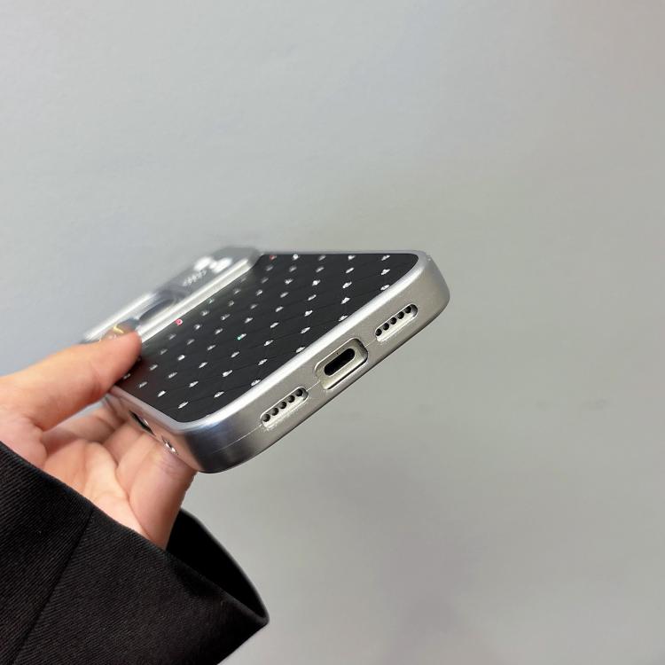 Custodia per telefono in ecopelle con texture a griglia PC galvanizzata, For iPhone 17 Pro Max, For iPhone 17 Pro, For iPhone 17, For iPhone 16 Pro Max, For iPhone 16 Pro, For iPhone 16 Plus