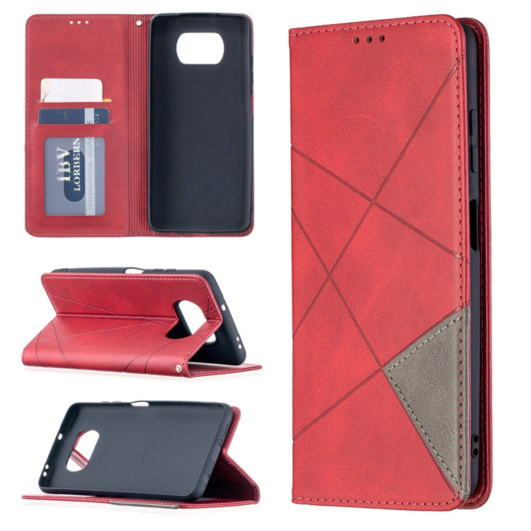 Custodia in pelle magnetica a rotazione orizzontale con struttura a rombo con supporto e slot per schede, For Xiaomi Mi Poco X3