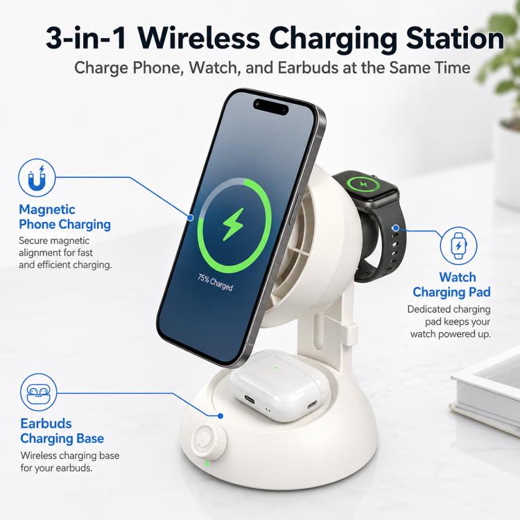YT50 versione con ventola da 25 W, caricabatterie wireless magnetico 3 in 1 ad alta velocità.