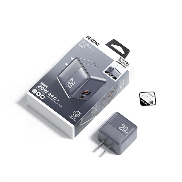 Caricabatterie WK WP-U104 Swift da 20 W con porte USB-C/Type-C e USB-A., US Plug, EU Plug, UK Plug
