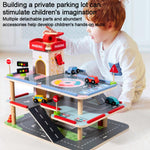 Simulazione di parcheggio a 3 livelli in legno per giochi di ruolo per bambini.