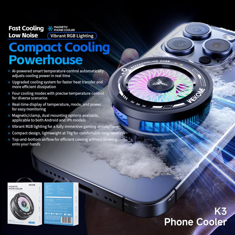 WK K3 - Sistema di raffreddamento intelligente per cellulari con controllo della temperatura, K3