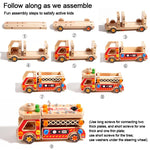 Camion dei pompieri multifunzionale in legno massello, smontabile, per l'educazione prescolare dei bambini.