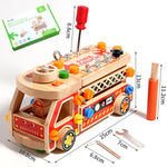 Camion dei pompieri multifunzionale in legno massello, smontabile, per l'educazione prescolare dei bambini.