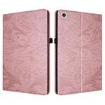 Custodia per tablet in ecopelle con motivo floreale in rilievo e funzione di sospensione/riattivazione, For iPad mini 6 / mini 2024, For iPad 10.2 2019/2020/2021, For iPad mini 1 / 2 / 3 / 4 / 5, For iPad 9.7 inch 2017 2018