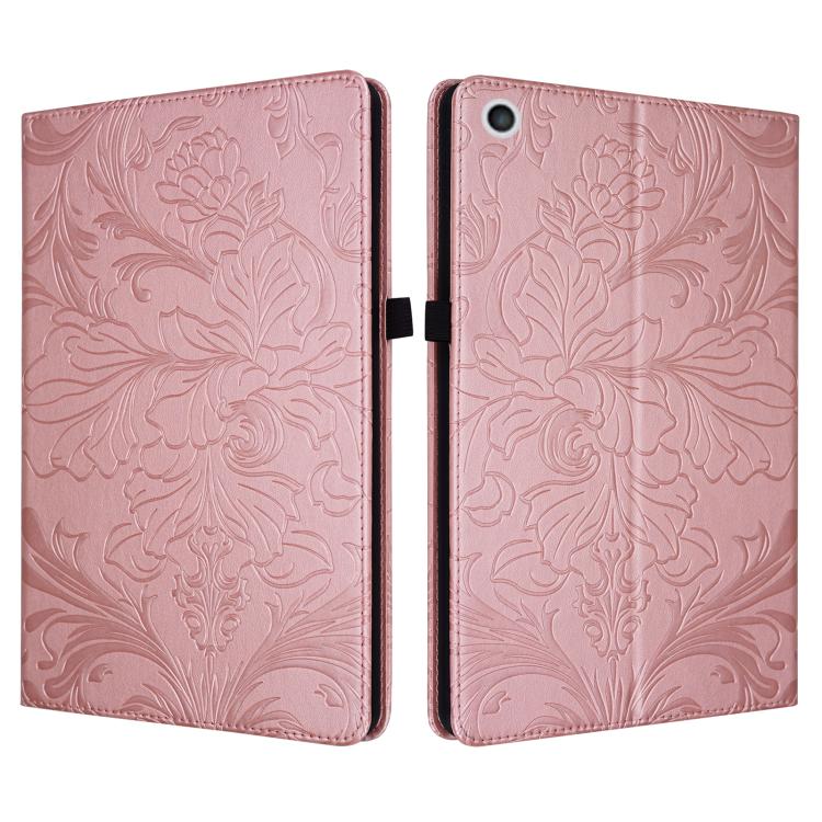 Custodia per tablet in ecopelle con motivo floreale in rilievo e funzione di sospensione/riattivazione, For iPad mini 6 / mini 2024, For iPad 10.2 2019/2020/2021, For iPad mini 1 / 2 / 3 / 4 / 5, For iPad 9.7 inch 2017 2018