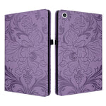 Custodia per tablet in ecopelle con motivo floreale in rilievo e funzione di sospensione/riattivazione, For iPad mini 6 / mini 2024, For iPad 10.2 2019/2020/2021, For iPad mini 1 / 2 / 3 / 4 / 5, For iPad 9.7 inch 2017 2018