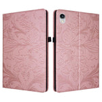 Custodia per tablet in ecopelle con motivo floreale in rilievo e funzione di sospensione/riattivazione, For iPad mini 6 / mini 2024, For iPad 10.2 2019/2020/2021, For iPad mini 1 / 2 / 3 / 4 / 5, For iPad 9.7 inch 2017 2018