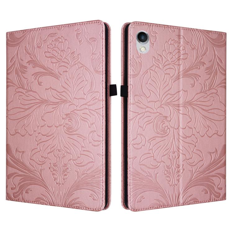 Custodia per tablet in ecopelle con motivo floreale in rilievo e funzione di sospensione/riattivazione, For iPad mini 6 / mini 2024, For iPad 10.2 2019/2020/2021, For iPad mini 1 / 2 / 3 / 4 / 5, For iPad 9.7 inch 2017 2018