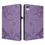 Custodia per tablet in ecopelle con motivo floreale in rilievo e funzione di sospensione/riattivazione, For iPad mini 6 / mini 2024, For iPad 10.2 2019/2020/2021, For iPad mini 1 / 2 / 3 / 4 / 5, For iPad 9.7 inch 2017 2018