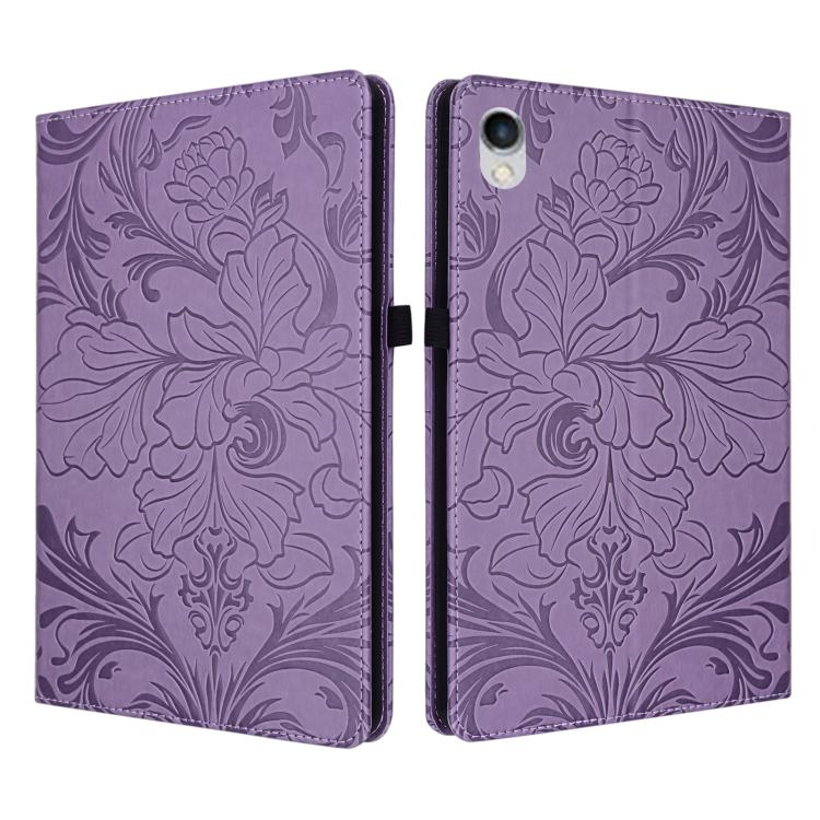 Custodia per tablet in ecopelle con motivo floreale in rilievo e funzione di sospensione/riattivazione, For iPad mini 6 / mini 2024, For iPad 10.2 2019/2020/2021, For iPad mini 1 / 2 / 3 / 4 / 5, For iPad 9.7 inch 2017 2018