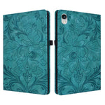 Custodia per tablet in ecopelle con motivo floreale in rilievo e funzione di sospensione/riattivazione, For iPad mini 6 / mini 2024, For iPad 10.2 2019/2020/2021, For iPad mini 1 / 2 / 3 / 4 / 5, For iPad 9.7 inch 2017 2018