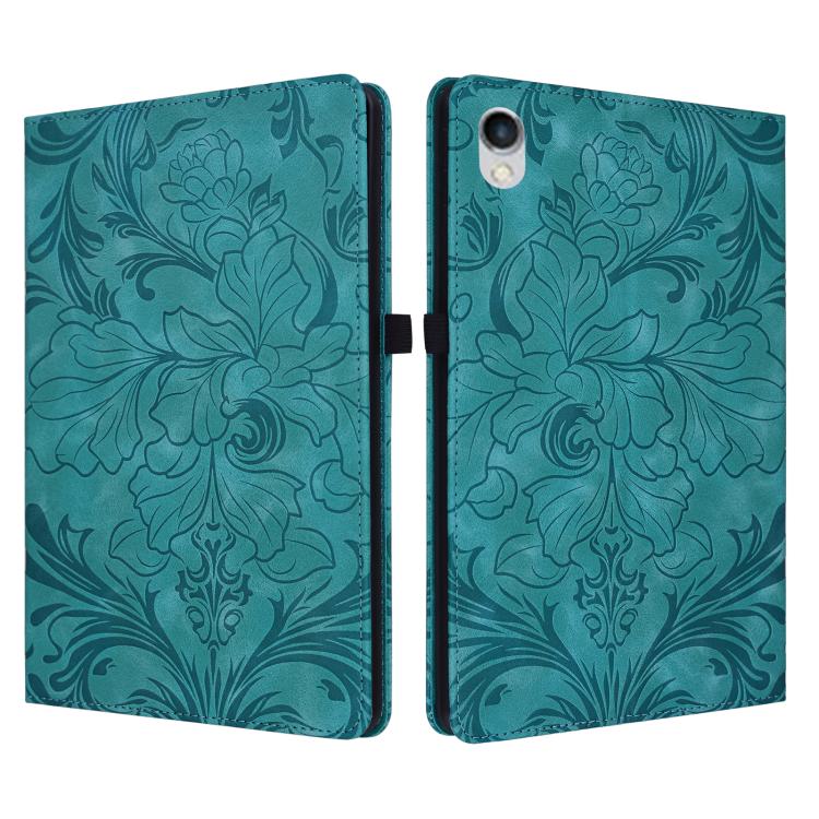 Custodia per tablet in ecopelle con motivo floreale in rilievo e funzione di sospensione/riattivazione, For iPad mini 6 / mini 2024, For iPad 10.2 2019/2020/2021, For iPad mini 1 / 2 / 3 / 4 / 5, For iPad 9.7 inch 2017 2018