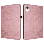 Custodia per tablet in ecopelle con motivo floreale in rilievo e funzione di sospensione/riattivazione, For iPad mini 6 / mini 2024, For iPad 10.2 2019/2020/2021, For iPad mini 1 / 2 / 3 / 4 / 5, For iPad 9.7 inch 2017 2018