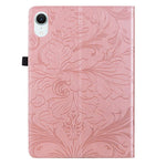 Custodia per tablet in ecopelle con motivo floreale in rilievo e funzione di sospensione/riattivazione, For iPad mini 6 / mini 2024, For iPad 10.2 2019/2020/2021, For iPad mini 1 / 2 / 3 / 4 / 5, For iPad 9.7 inch 2017 2018