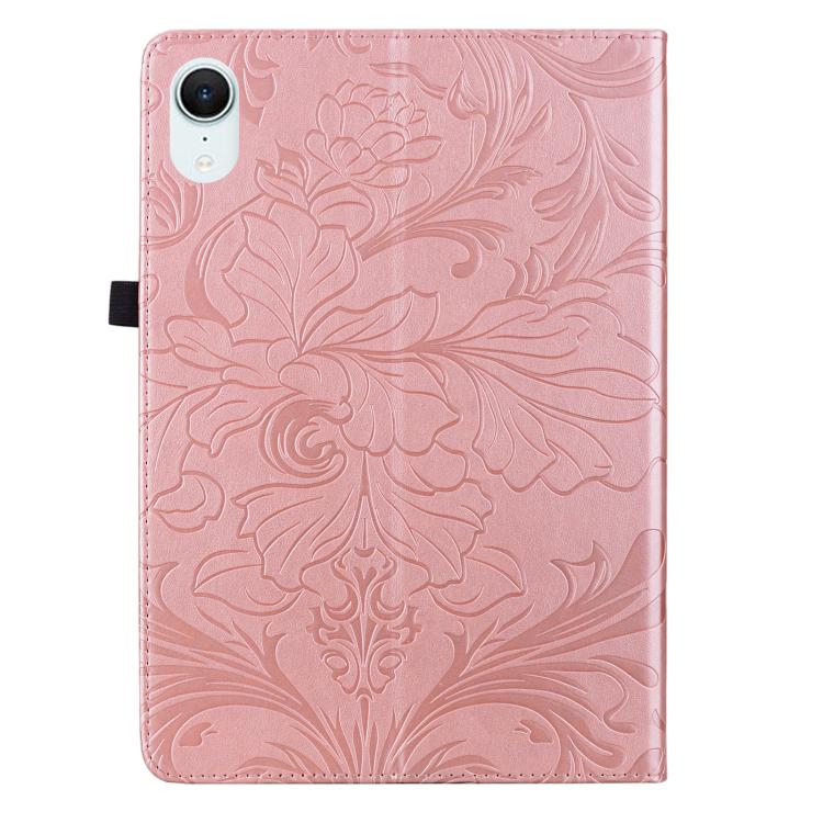 Custodia per tablet in ecopelle con motivo floreale in rilievo e funzione di sospensione/riattivazione, For iPad mini 6 / mini 2024, For iPad 10.2 2019/2020/2021, For iPad mini 1 / 2 / 3 / 4 / 5, For iPad 9.7 inch 2017 2018