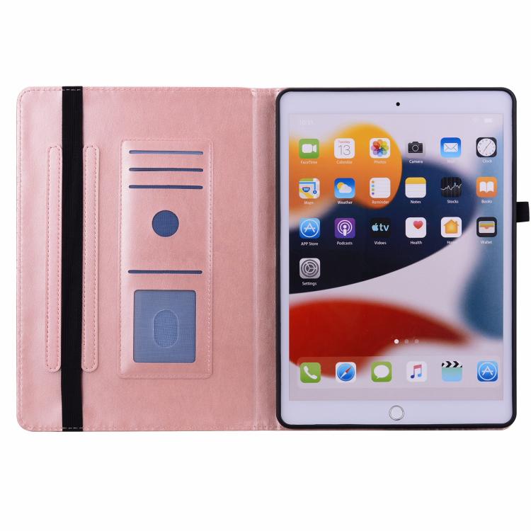 Custodia per tablet in ecopelle con motivo floreale in rilievo e funzione di sospensione/riattivazione, For iPad mini 6 / mini 2024, For iPad 10.2 2019/2020/2021, For iPad mini 1 / 2 / 3 / 4 / 5, For iPad 9.7 inch 2017 2018