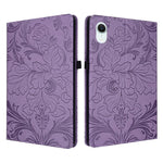 Custodia per tablet in ecopelle con motivo floreale in rilievo e funzione di sospensione/riattivazione, For iPad mini 6 / mini 2024, For iPad 10.2 2019/2020/2021, For iPad mini 1 / 2 / 3 / 4 / 5, For iPad 9.7 inch 2017 2018