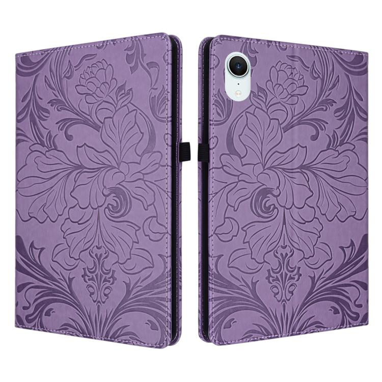 Custodia per tablet in ecopelle con motivo floreale in rilievo e funzione di sospensione/riattivazione, For iPad mini 6 / mini 2024, For iPad 10.2 2019/2020/2021, For iPad mini 1 / 2 / 3 / 4 / 5, For iPad 9.7 inch 2017 2018