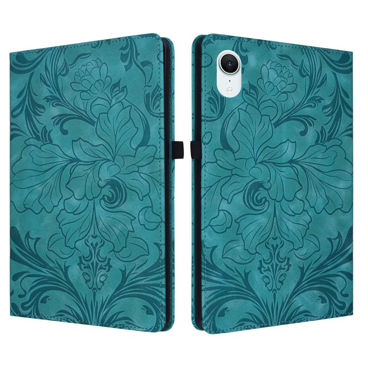 Custodia per tablet in ecopelle con motivo floreale in rilievo e funzione di sospensione/riattivazione, For iPad mini 6 / mini 2024, For iPad 10.2 2019/2020/2021, For iPad mini 1 / 2 / 3 / 4 / 5, For iPad 9.7 inch 2017 2018