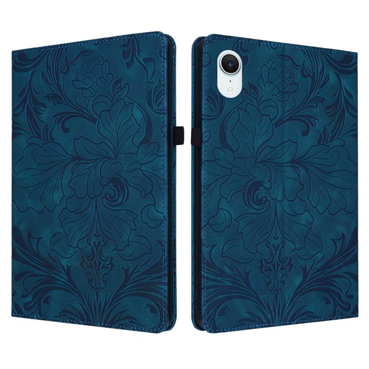 Custodia per tablet in ecopelle con motivo floreale in rilievo e funzione di sospensione/riattivazione, For iPad mini 6 / mini 2024, For iPad 10.2 2019/2020/2021, For iPad mini 1 / 2 / 3 / 4 / 5, For iPad 9.7 inch 2017 2018