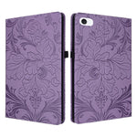 Custodia per tablet in ecopelle con motivo floreale in rilievo e funzione di sospensione/riattivazione, For iPad mini 6 / mini 2024, For iPad 10.2 2019/2020/2021, For iPad mini 1 / 2 / 3 / 4 / 5, For iPad 9.7 inch 2017 2018