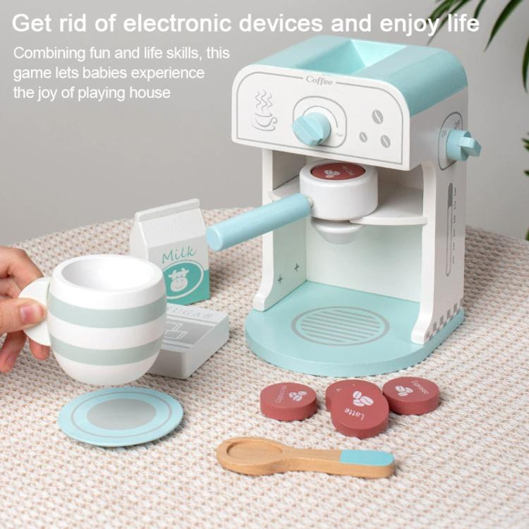 Macchina da caffè giocattolo in legno per bambini.