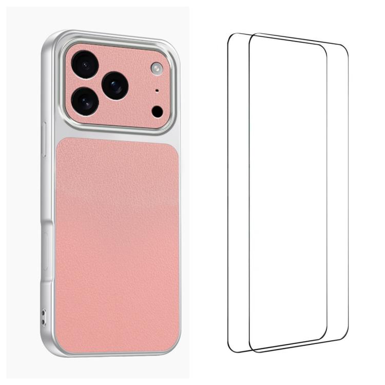 WANLONFENG Custodia per telefono in PC TPU con texture effetto pelle di agnello e 2 pellicole protettive per lo schermo incluse., For iPhone 17e / 16e, For iPhone 17 Pro Max, For iPhone 17 Pro, For iPhone 17