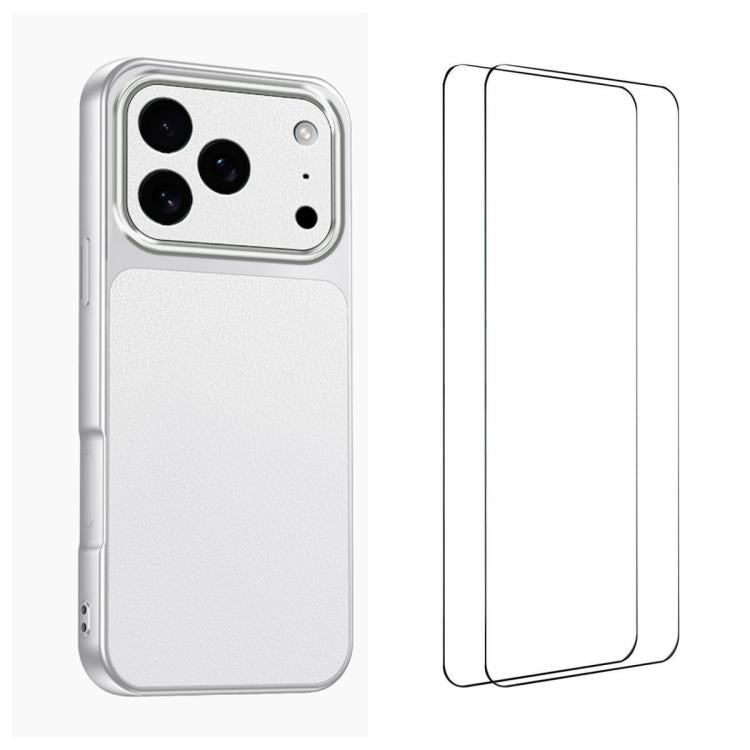 WANLONFENG Custodia per telefono in PC TPU con texture effetto pelle di agnello e 2 pellicole protettive per lo schermo incluse., For iPhone 17e / 16e, For iPhone 17 Pro Max, For iPhone 17 Pro, For iPhone 17