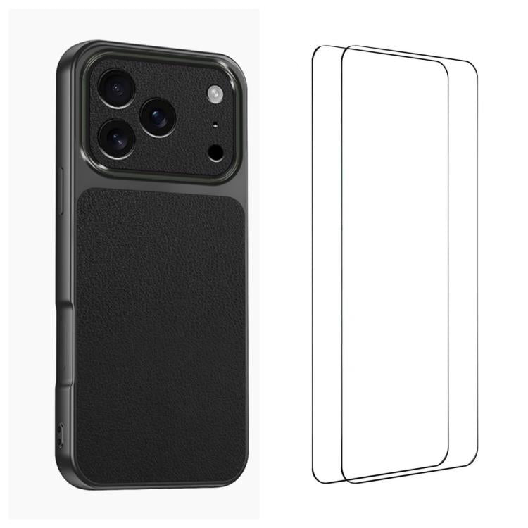 WANLONFENG Custodia per telefono in PC TPU con texture effetto pelle di agnello e 2 pellicole protettive per lo schermo incluse., For iPhone 17e / 16e, For iPhone 17 Pro Max, For iPhone 17 Pro, For iPhone 17