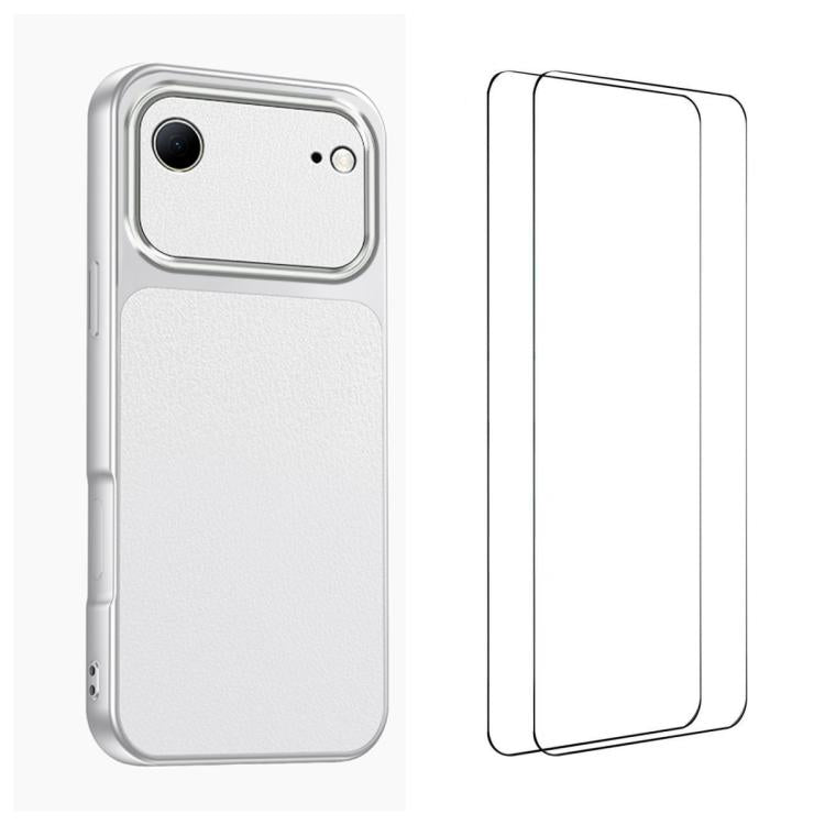 WANLONFENG Custodia per telefono in PC TPU con texture effetto pelle di agnello e 2 pellicole protettive per lo schermo incluse., For iPhone Air, iPhone 16 Pro Max, For iPhone 16 Pro, For iPhone 16