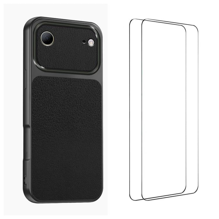 WANLONFENG Custodia per telefono in PC TPU con texture effetto pelle di agnello e 2 pellicole protettive per lo schermo incluse., For iPhone Air, iPhone 16 Pro Max, For iPhone 16 Pro, For iPhone 16