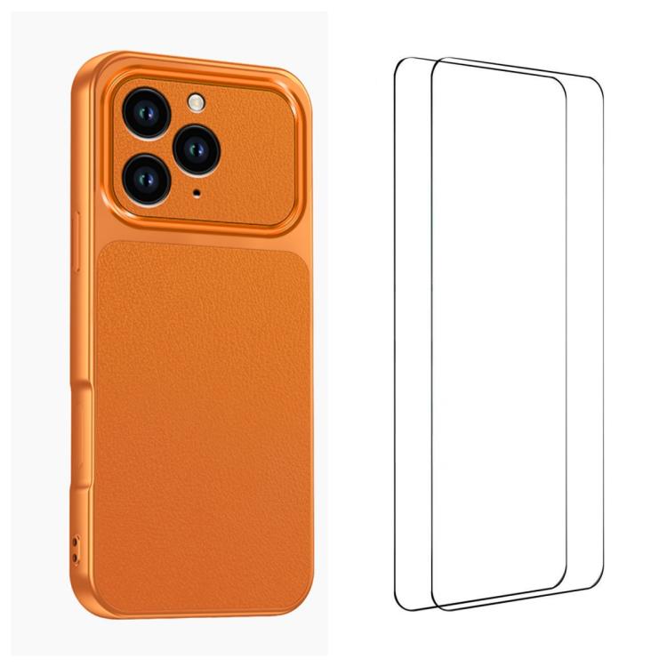 WANLONFENG Custodia per telefono in PC TPU con texture effetto pelle di agnello e 2 pellicole protettive per lo schermo incluse., For iPhone Air, iPhone 16 Pro Max, For iPhone 16 Pro, For iPhone 16