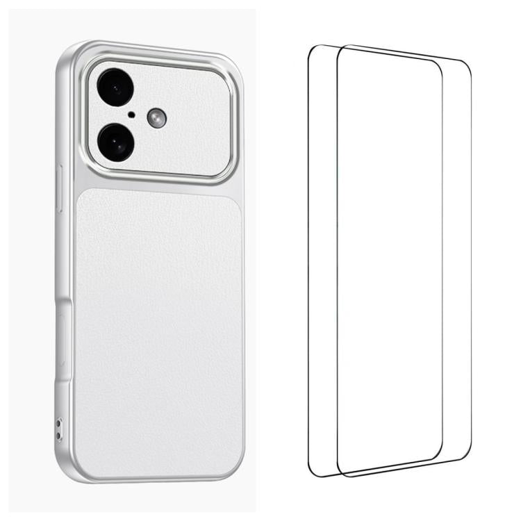 WANLONFENG Custodia per telefono in PC TPU con texture effetto pelle di agnello e 2 pellicole protettive per lo schermo incluse., For iPhone Air, iPhone 16 Pro Max, For iPhone 16 Pro, For iPhone 16