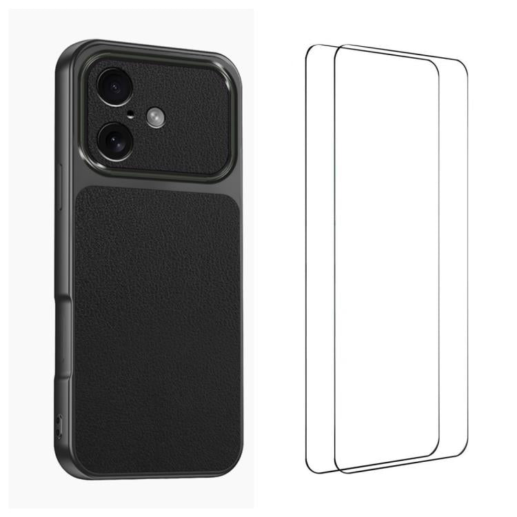 WANLONFENG Custodia per telefono in PC TPU con texture effetto pelle di agnello e 2 pellicole protettive per lo schermo incluse., For iPhone Air, iPhone 16 Pro Max, For iPhone 16 Pro, For iPhone 16