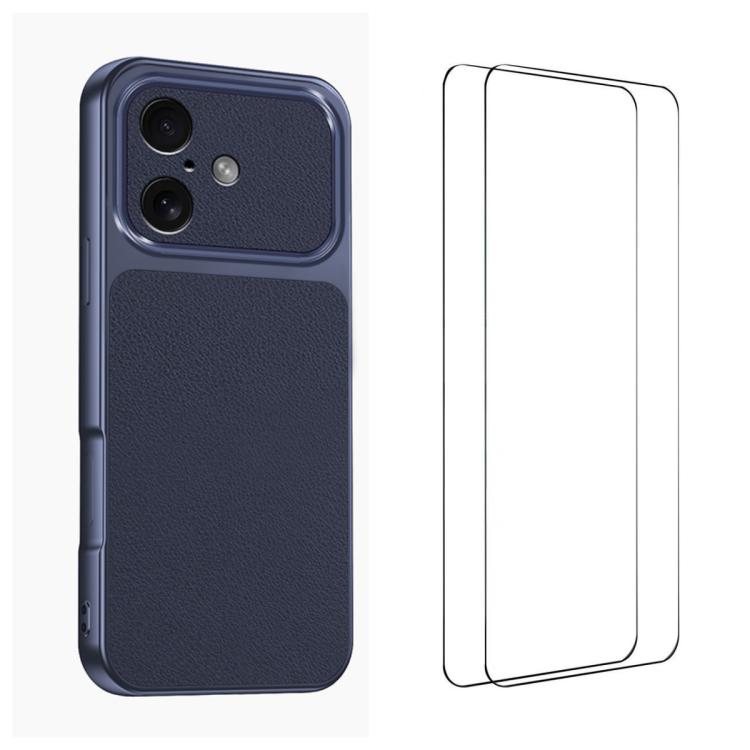 WANLONFENG Custodia per telefono in PC TPU con texture effetto pelle di agnello e 2 pellicole protettive per lo schermo incluse., For iPhone Air, iPhone 16 Pro Max, For iPhone 16 Pro, For iPhone 16