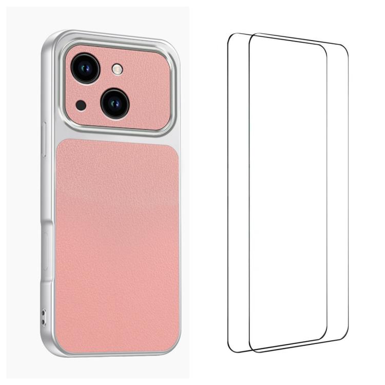 WANLONFENG Custodia per telefono in PC TPU con texture effetto pelle di agnello e 2 pellicole protettive per lo schermo incluse., For iPhone 15 Pro Max, For iPhone 15 Pro, For iPhone 15, For iPhone 14