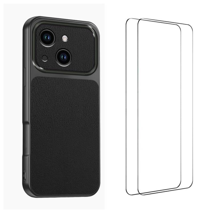 WANLONFENG Custodia per telefono in PC TPU con texture effetto pelle di agnello e 2 pellicole protettive per lo schermo incluse., For iPhone 15 Pro Max, For iPhone 15 Pro, For iPhone 15, For iPhone 14