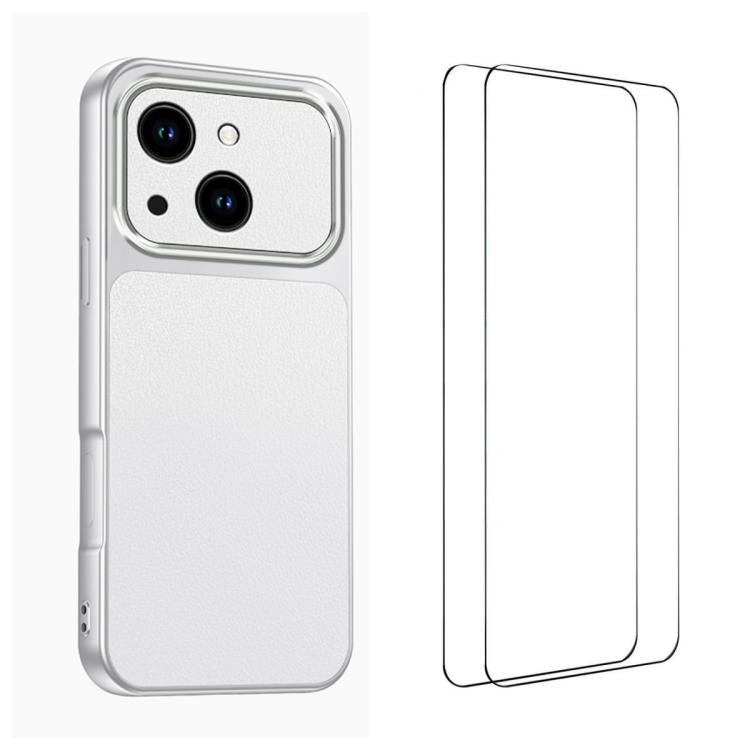 WANLONFENG Custodia per telefono in PC TPU con texture effetto pelle di agnello e 2 pellicole protettive per lo schermo incluse., For iPhone 15 Pro Max, For iPhone 15 Pro, For iPhone 15, For iPhone 14