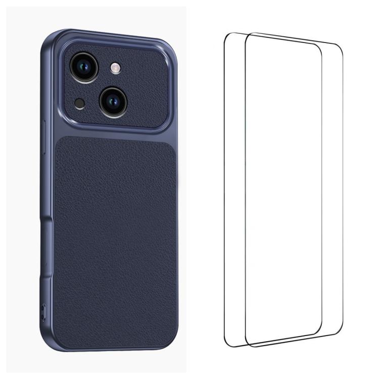 WANLONFENG Custodia per telefono in PC TPU con texture effetto pelle di agnello e 2 pellicole protettive per lo schermo incluse., For iPhone 15 Pro Max, For iPhone 15 Pro, For iPhone 15, For iPhone 14