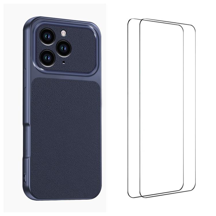 WANLONFENG Custodia per telefono in PC TPU con texture effetto pelle di agnello e 2 pellicole protettive per lo schermo incluse., For iPhone 14 Pro, For iPhone 14 Pro Max, For iPhone 13 Pro Max, For iPhone 13 Pro