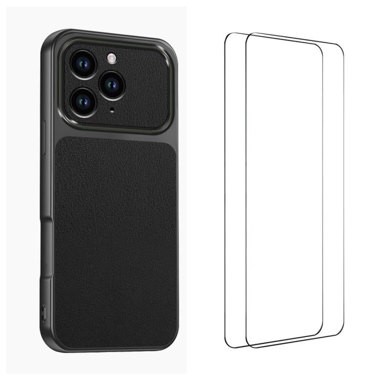 WANLONFENG Custodia per telefono in PC TPU con texture effetto pelle di agnello e 2 pellicole protettive per lo schermo incluse., For iPhone 14 Pro, For iPhone 14 Pro Max, For iPhone 13 Pro Max, For iPhone 13 Pro