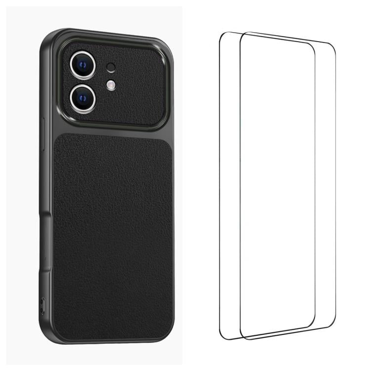 WANLONFENG Custodia per telefono in PC TPU con texture effetto pelle di agnello e 2 pellicole protettive per lo schermo incluse., For iPhone 11 Pro Max, For iPhone 11, For iPhone 11 Pro