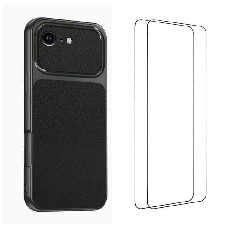 WANLONFENG Custodia per telefono in PC TPU con texture effetto pelle di agnello e 2 pellicole protettive per lo schermo incluse., For iPhone 17e / 16e, For iPhone 17 Pro Max, For iPhone 17 Pro, For iPhone 17