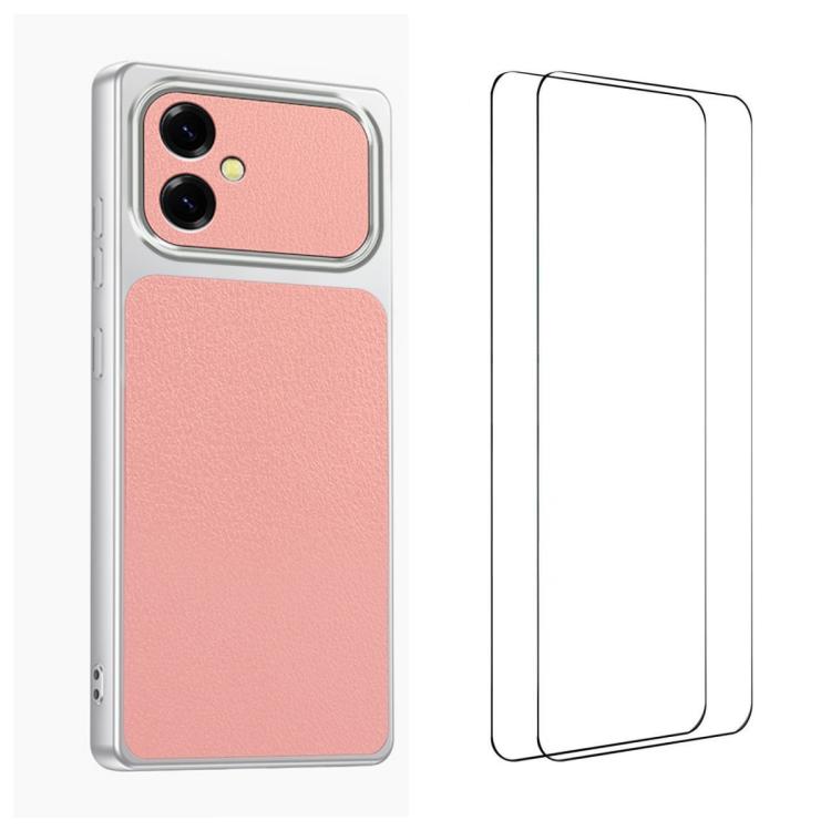 WANLONFENG Custodia per telefono in PC TPU con texture effetto pelle di agnello e 2 pellicole protettive per lo schermo incluse., For Galaxy A57 5G, For Galaxy A37 5G, For Galaxy A27 5G, For Galaxy A17 4G / 5G, For Galaxy A07 4G, For Galaxy A06 5G