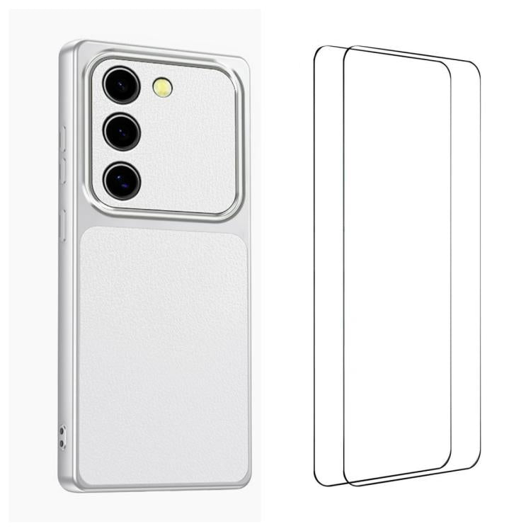 WANLONFENG Custodia per telefono in PC TPU con texture effetto pelle di agnello e 2 pellicole protettive per lo schermo incluse., For Galaxy S23 FE 5G, For Galaxy S23 Ultra 5G, For Galaxy S23+ 5G, For Galaxy S23 5G