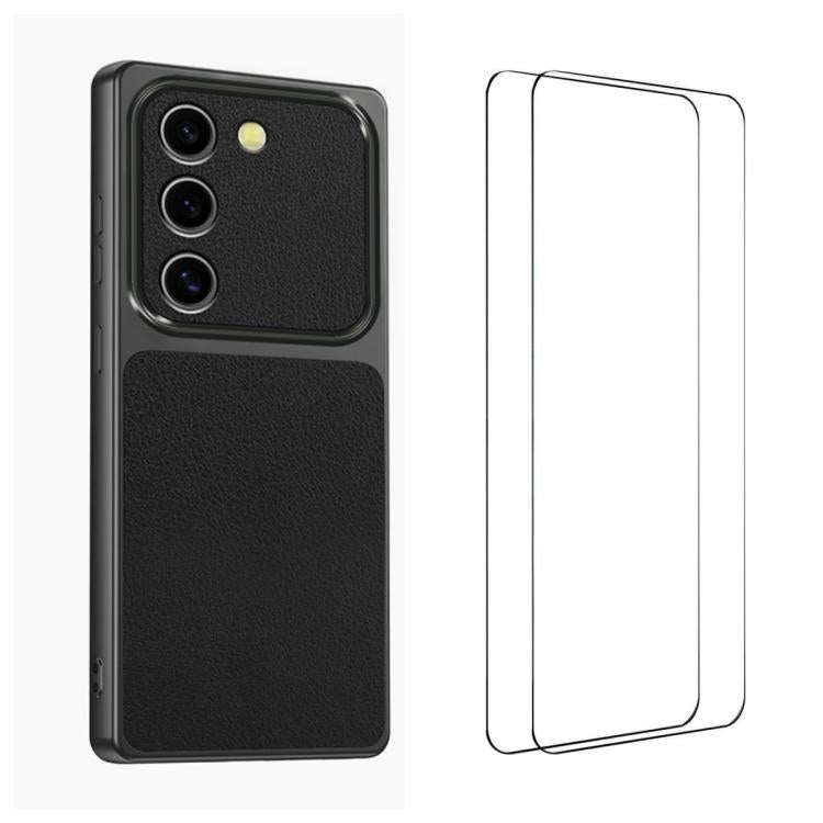 WANLONFENG Custodia per telefono in PC TPU con texture effetto pelle di agnello e 2 pellicole protettive per lo schermo incluse., For Galaxy S23 FE 5G, For Galaxy S23 Ultra 5G, For Galaxy S23+ 5G, For Galaxy S23 5G