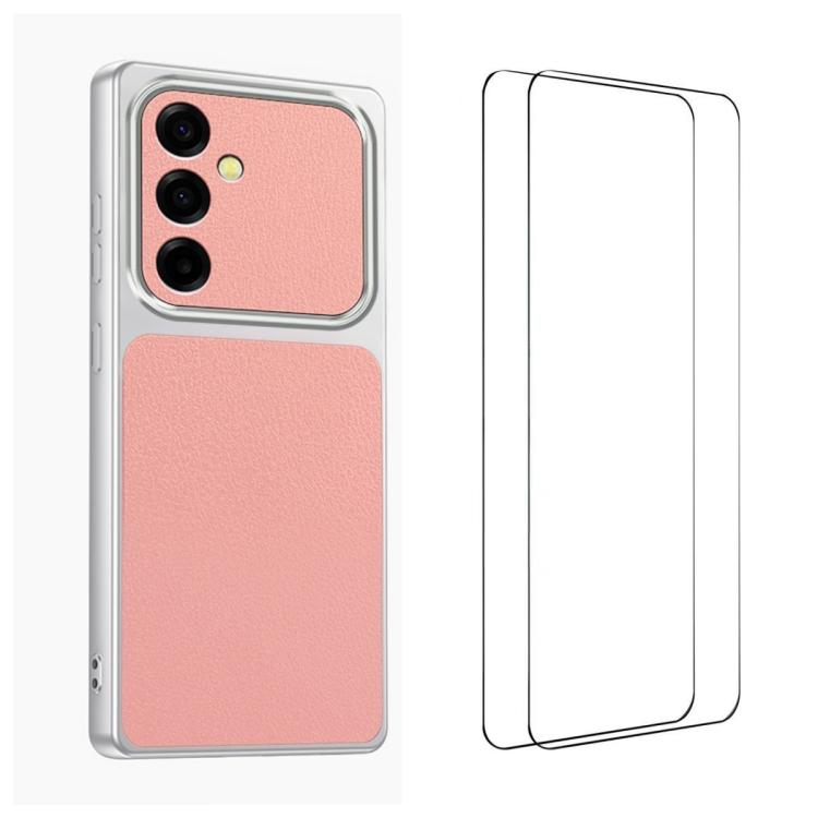 WANLONFENG Custodia per telefono in PC TPU con texture effetto pelle di agnello e 2 pellicole protettive per lo schermo incluse., For Galaxy S23 FE 5G, For Galaxy S23 Ultra 5G, For Galaxy S23+ 5G, For Galaxy S23 5G